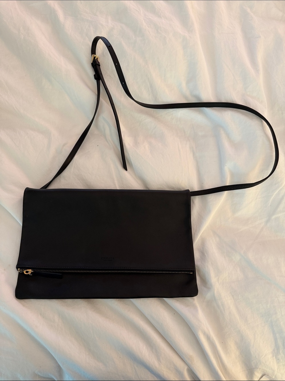 Everlane Black Foldover Leather Crossbody with Front Zip